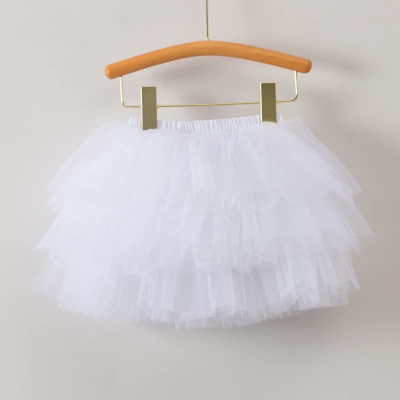 Tutu.kk Girl's 6-Layered Tutu Skirt Ballet Fluffy Tulle Little Princess Dancing Petticoat Ballerina Skirt White S - Image 5